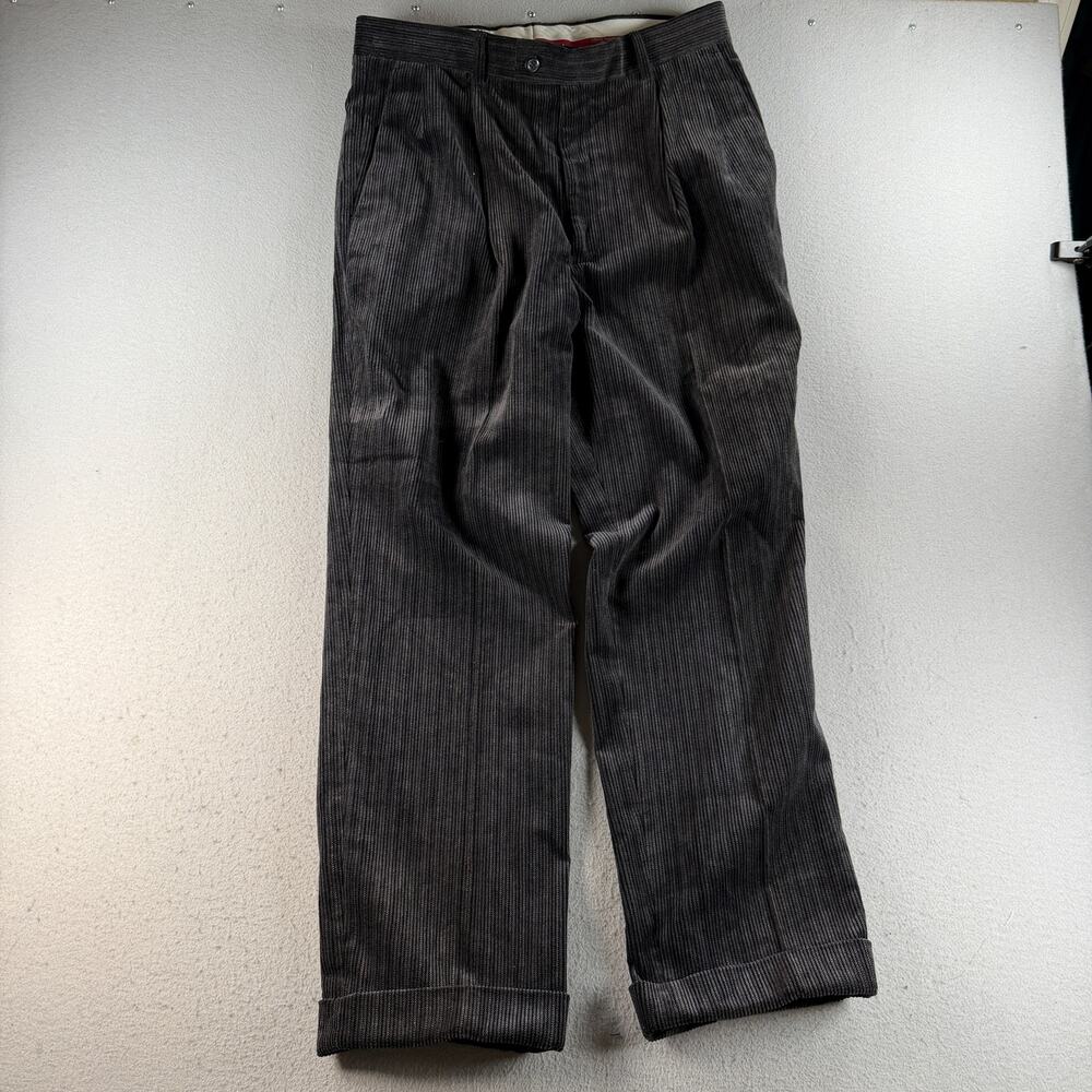 Louis Raphael Rosso Red Men's 33x30 Gray Cotton Corduroy Pleated Cuff Pants